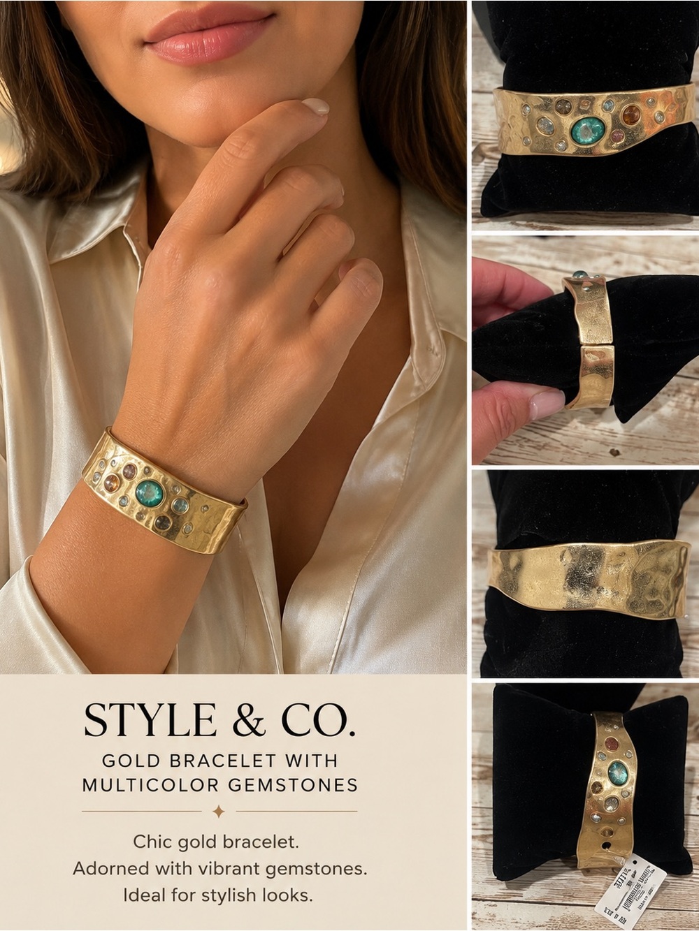 Style & Co. Gold Bracelet with Multicolor Gemstones NEW